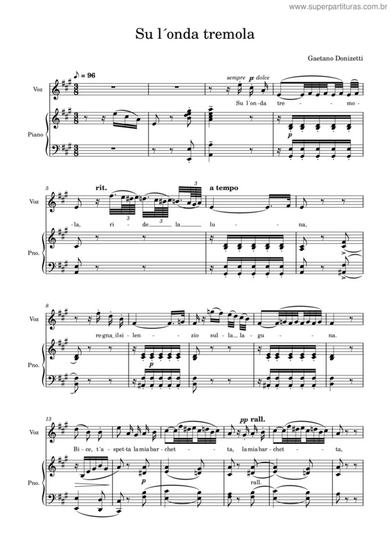 Partitura da música Donizetti – Su L´Onda Tremola