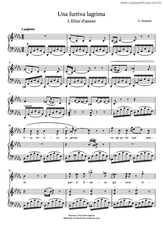 Partitura da música Donizetti, L`Elisir D`Amore: Una Furtiva Lagrima