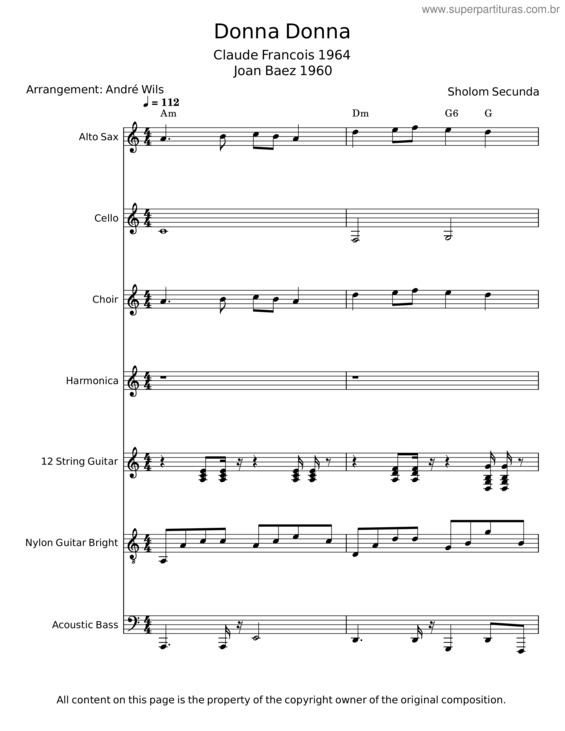 Partitura da música Donna Donna – Shalom Secunda
