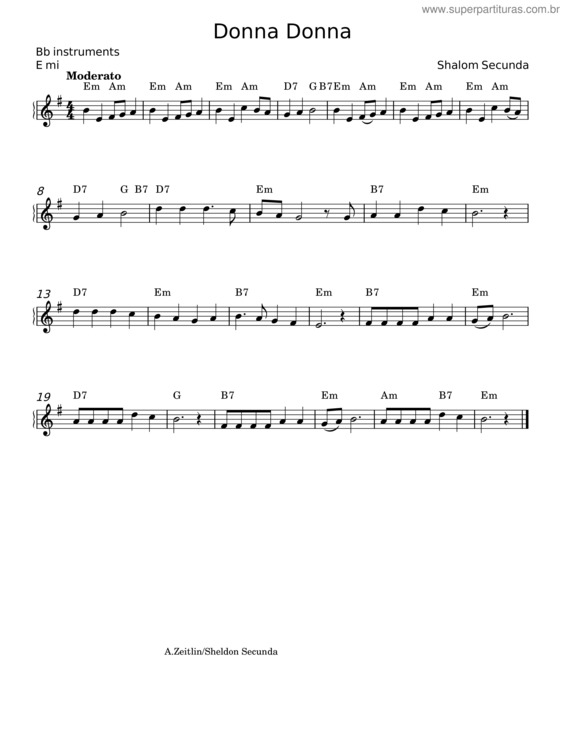 Partitura da música Donna Donna – Sholom Secunda