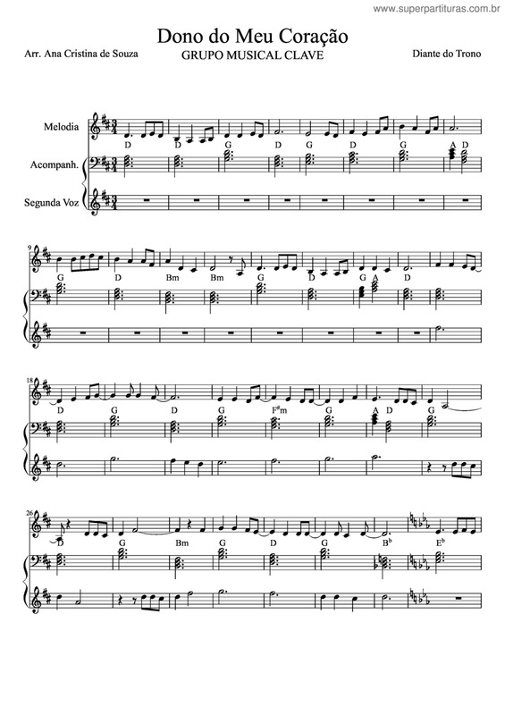 Partitura da música Dono do Meu Coração