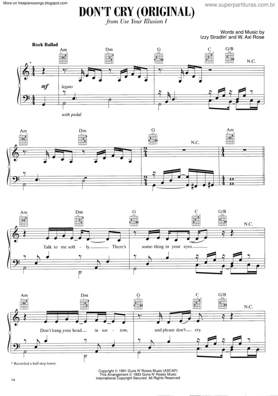 Partitura da música Dont Cry v.2