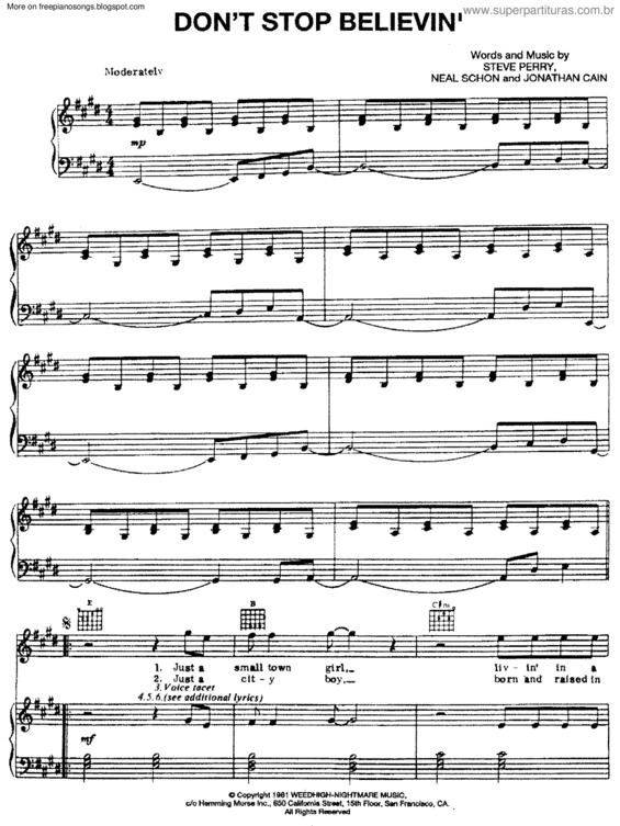 Partitura da música Dont Stop Believin