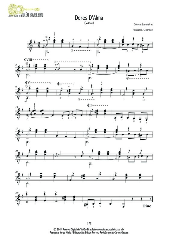 Partitura da música Dores D`alma