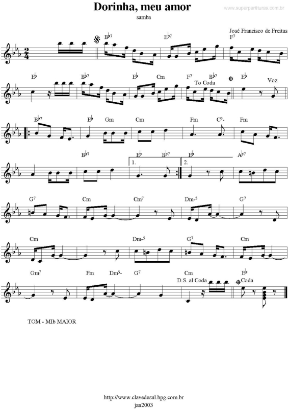 Partitura da música Dorinha, meu amor