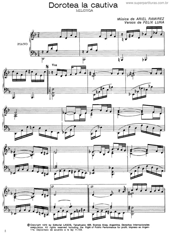 Partitura da música Dorotea, La Cautiva