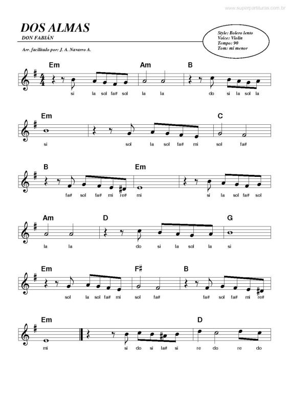 Partitura da música Dos Almas