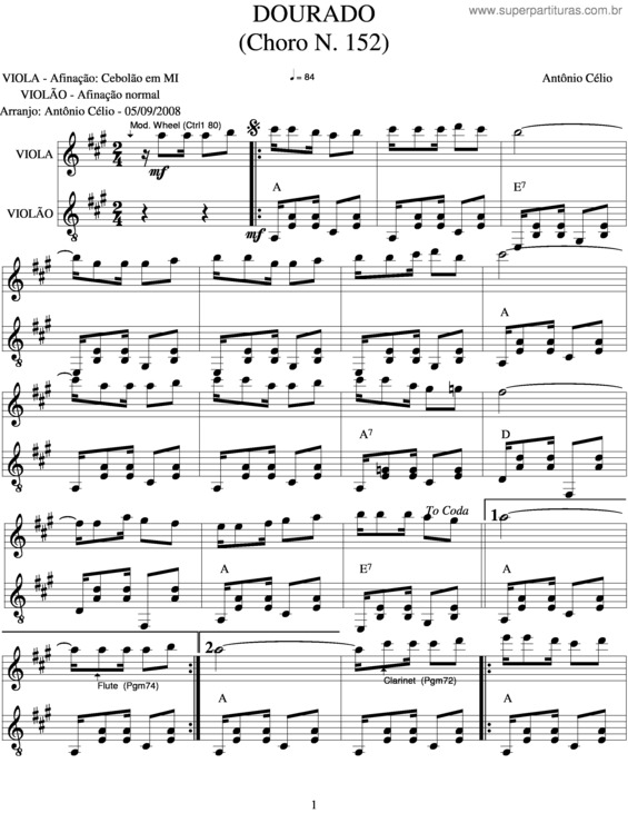 Partitura da música Dourado