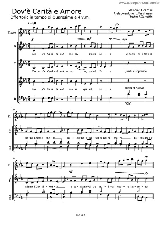 Partitura da música Dov`È Carità E Amore