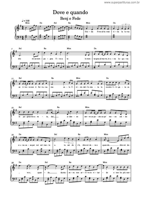Partitura da música Dove E Quando – Benji E Fede