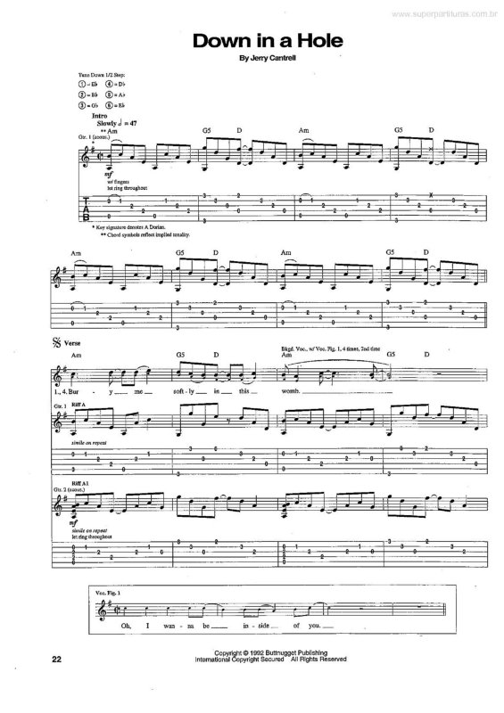 Partitura da música Down in a Hole