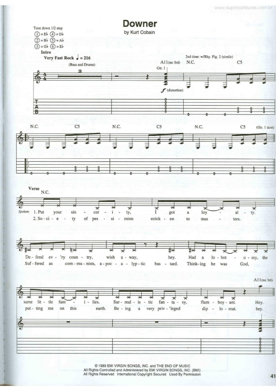 Partitura da música Downer