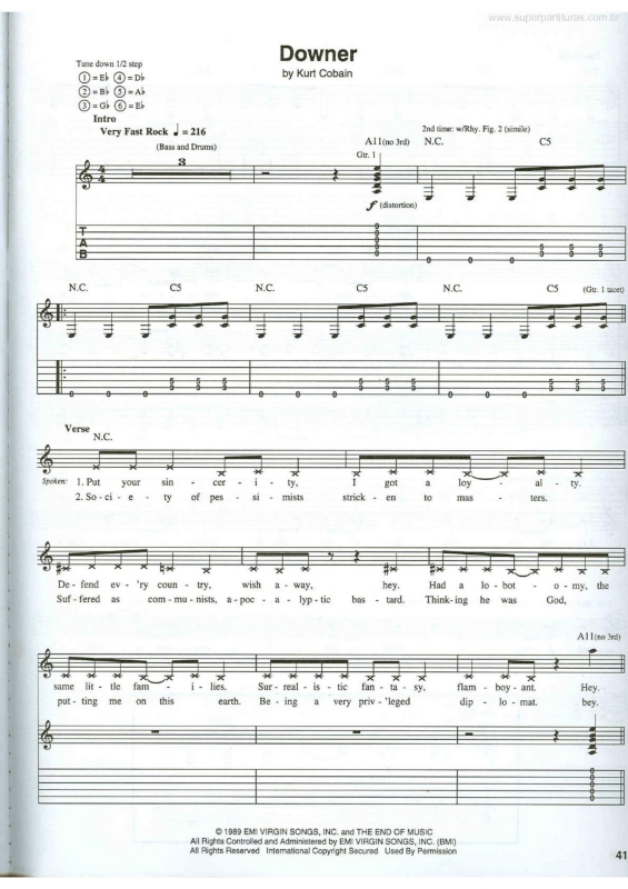 Partitura da música Downer