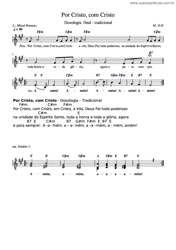 Partitura da música Doxologia Final + Amém – Pe. Renato Schuh Por Cristo, Com Cristo