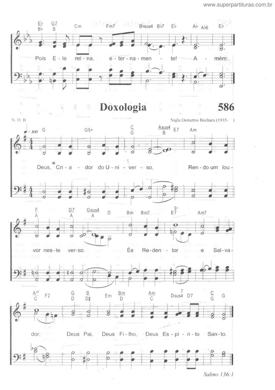 Partitura da música Doxologia