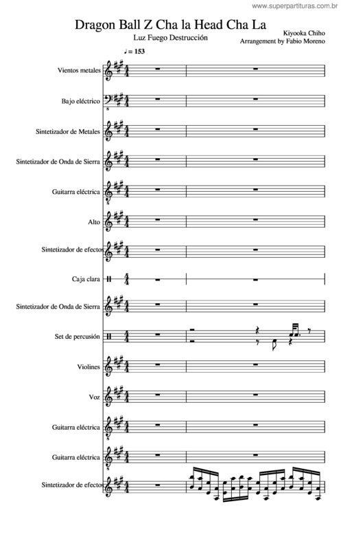 Partitura da música Dragon Ball Z Cha La Head Cha La Luz Fuego Destrucción