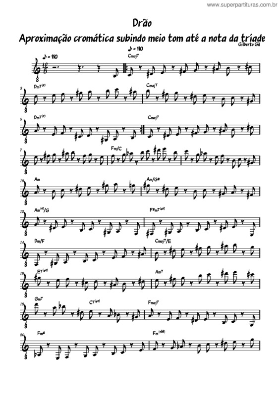 Partitura da música Drão Aproximando Notas Da Tríade Meio Tom Abaixo