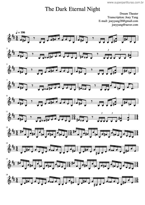 Partitura da música Dream Theater – The Dark Eternal Night Guitar Intro Part