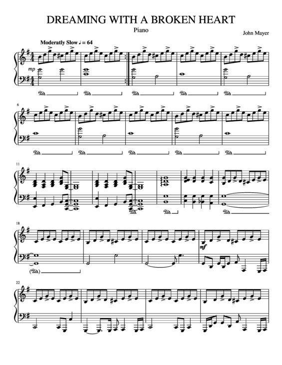 Partitura da música Dreaming With a Broken Heart v.2