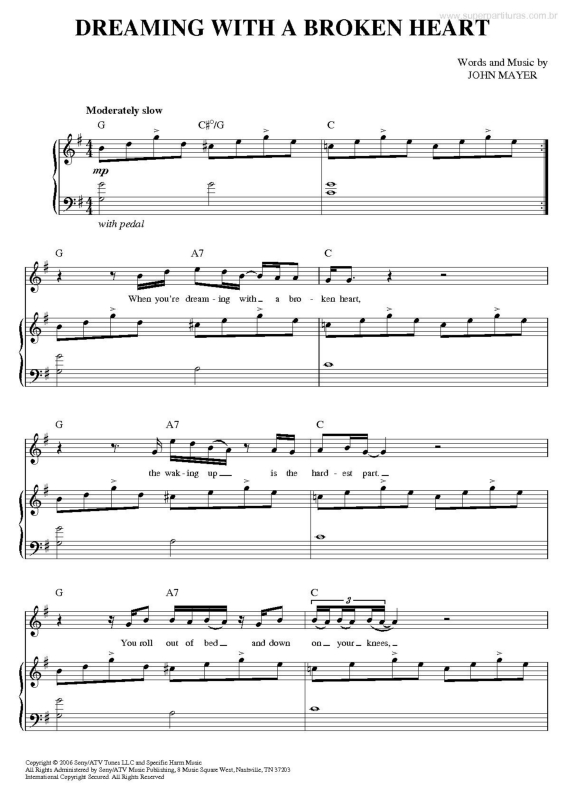 Partitura da música Dreaming with a Broken Heart