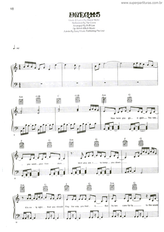 Partitura da música Dreams v.3