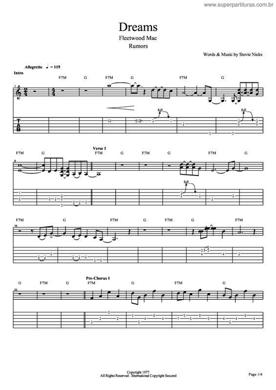 Partitura da música Dreams