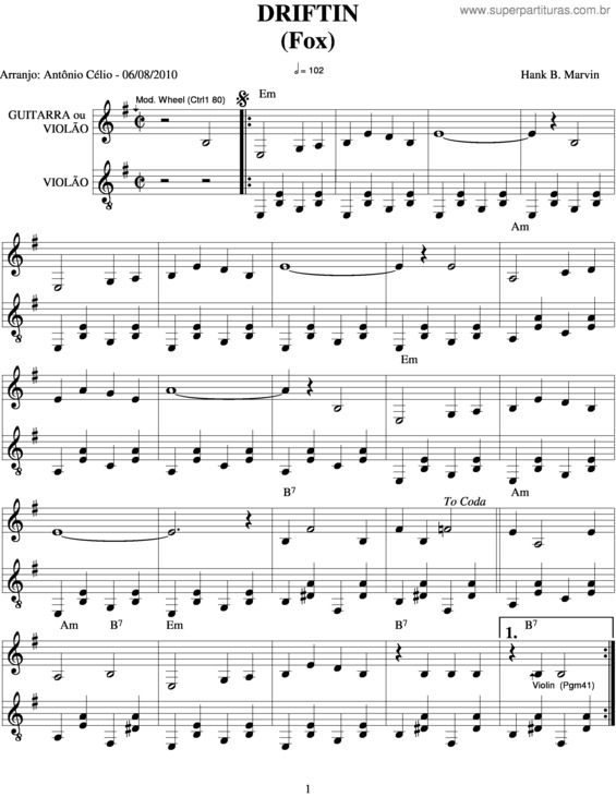 Partitura da música Driftin