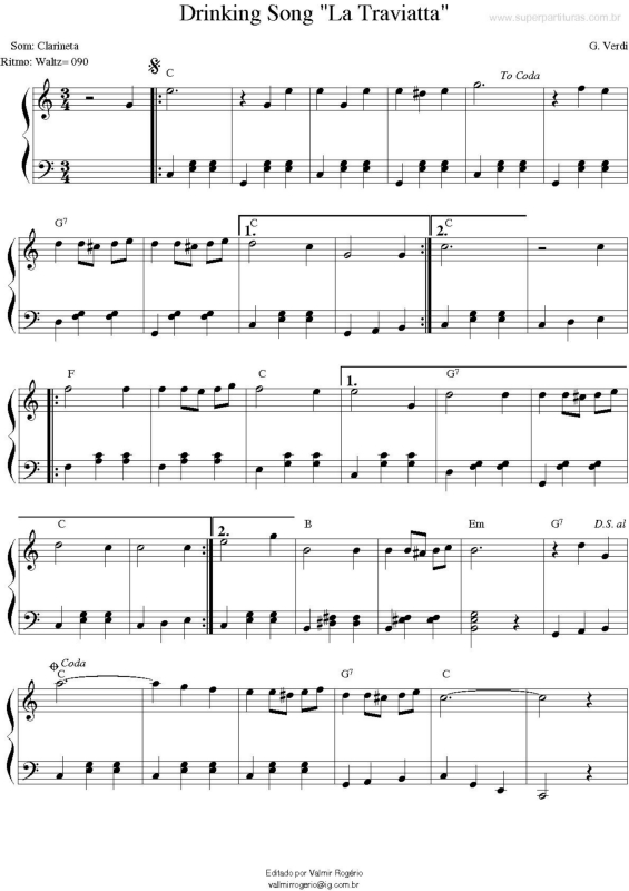 Partitura da música Drinking Song (La Traviatta)