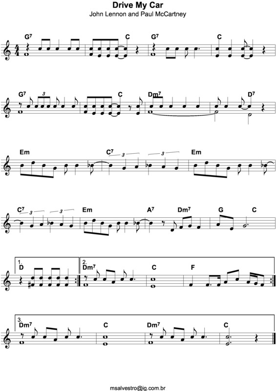 Partitura da música Drive My Car v.3