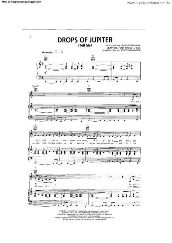 Partitura da música Drops Of Jupiter (Train)