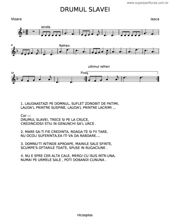 Partitura da música Drumul Slavei – Emanuel Boca