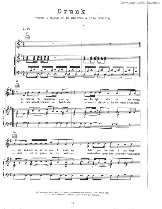 Partitura da música Drunk