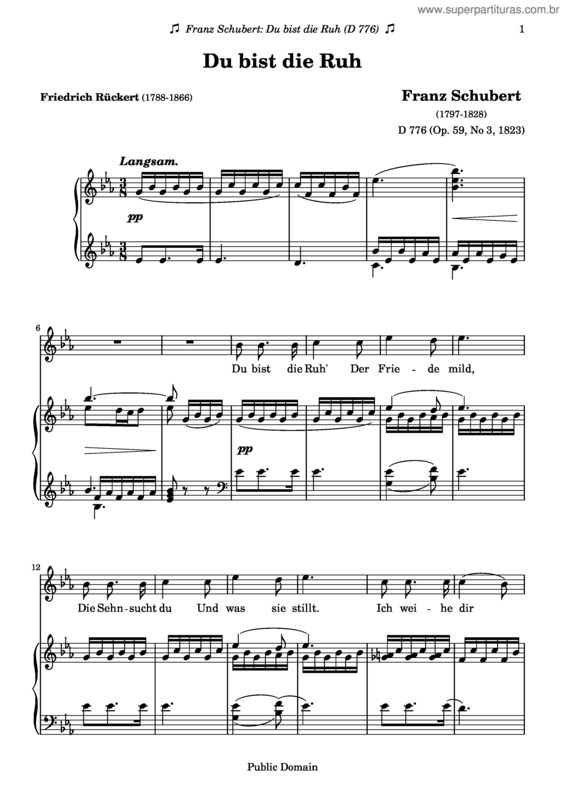 Partitura da música Du bist die Ruh