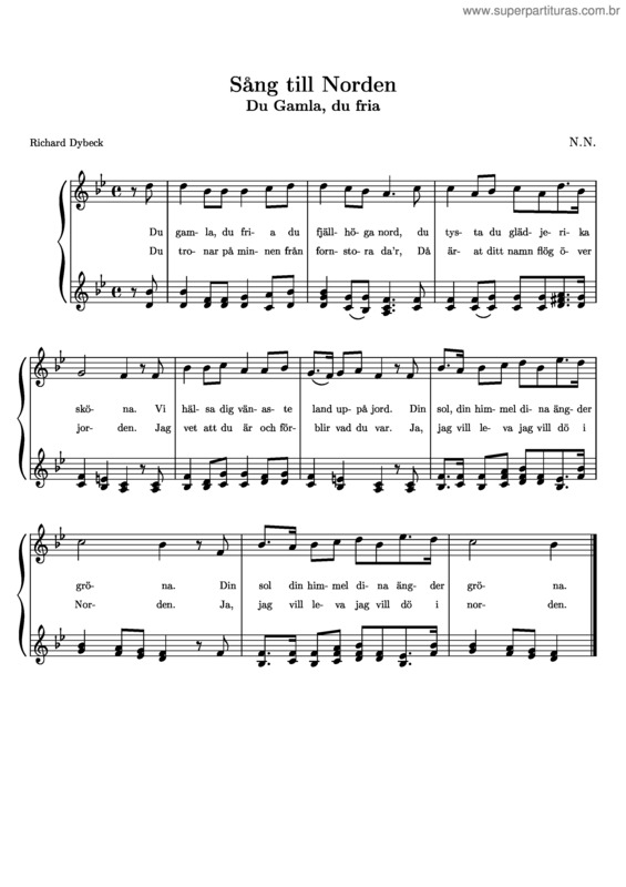 Partitura da música Du gamla, Du fria