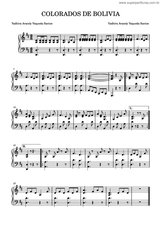 Partitura da música Du Hast – Los Colorados Colorados De Bolivia Yadhira Aracely Vaqueda Santos