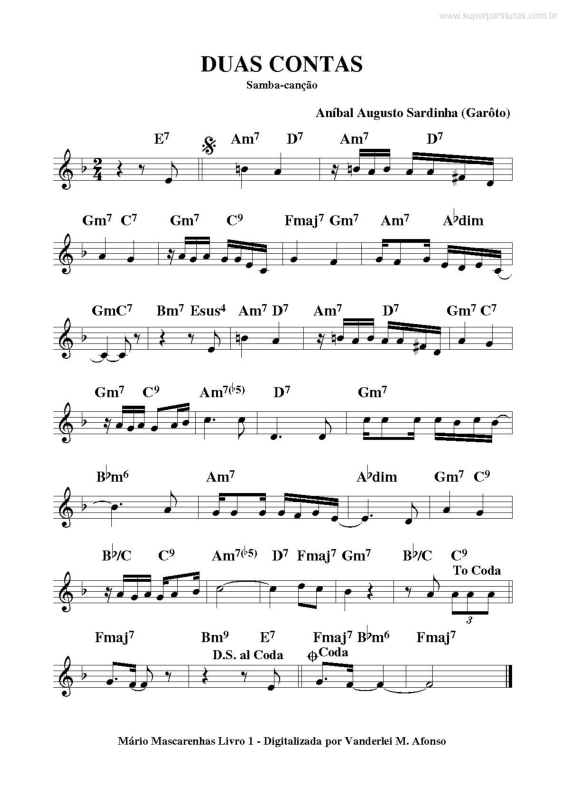 Partitura da música Duas Contas