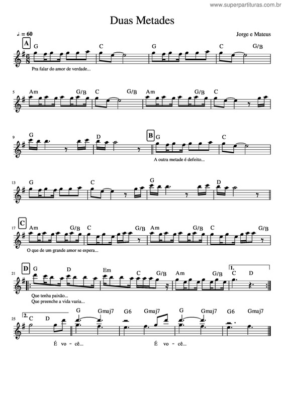 Partitura da música Duas Metades v.6