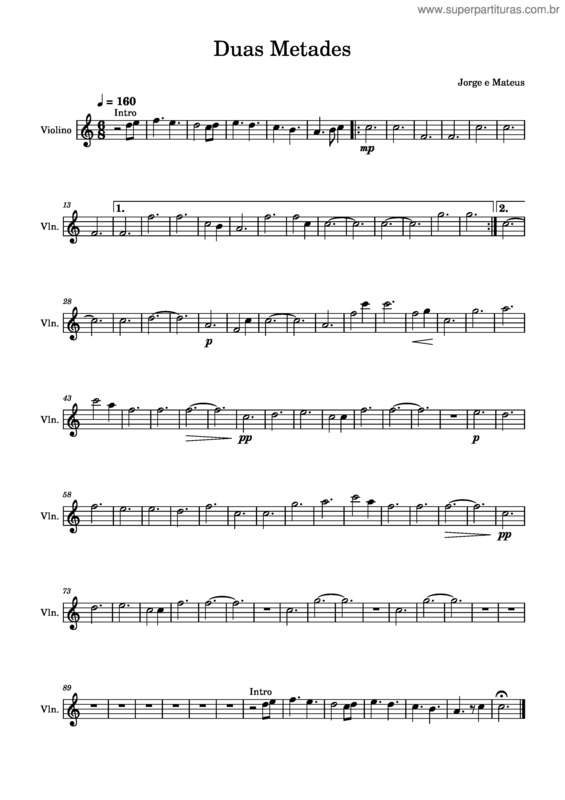 Partitura da música Duas Metades v.8