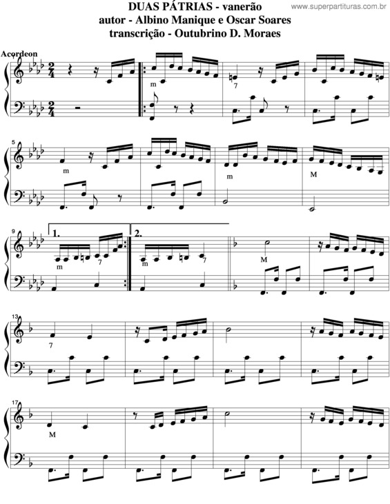 Partitura da música Duas Pátrias