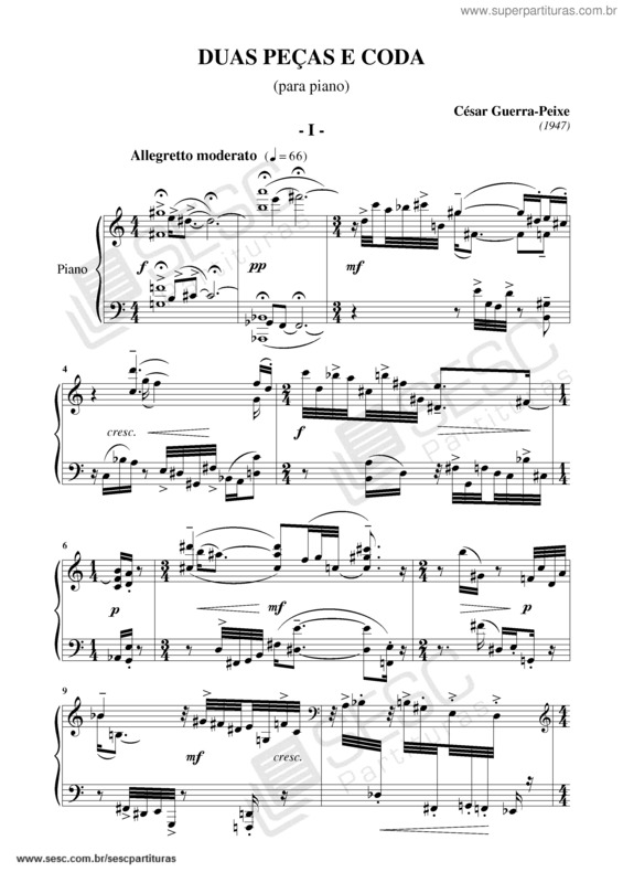 Partitura da música Duas peças e coda