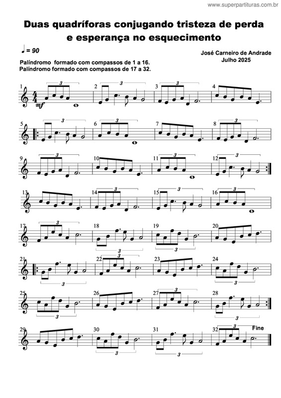Partitura da música Duas Quadríforas Conjugando Tristeza De Perda E Esperança No Esquecimento