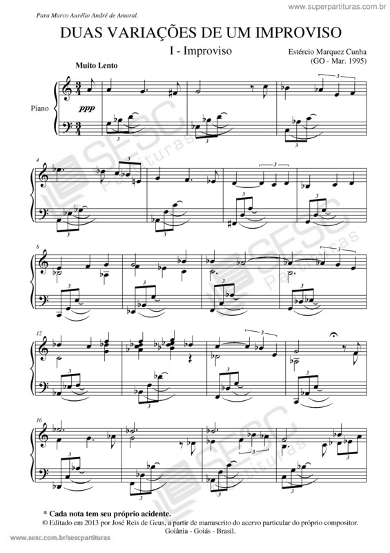 Partitura da música Duas variações de um improviso