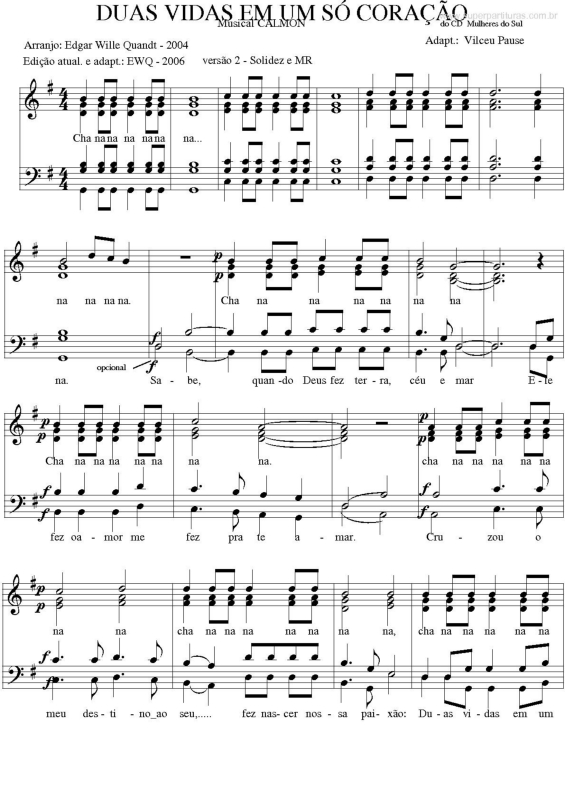 Partitura da música Duas Vidas em um só Coração