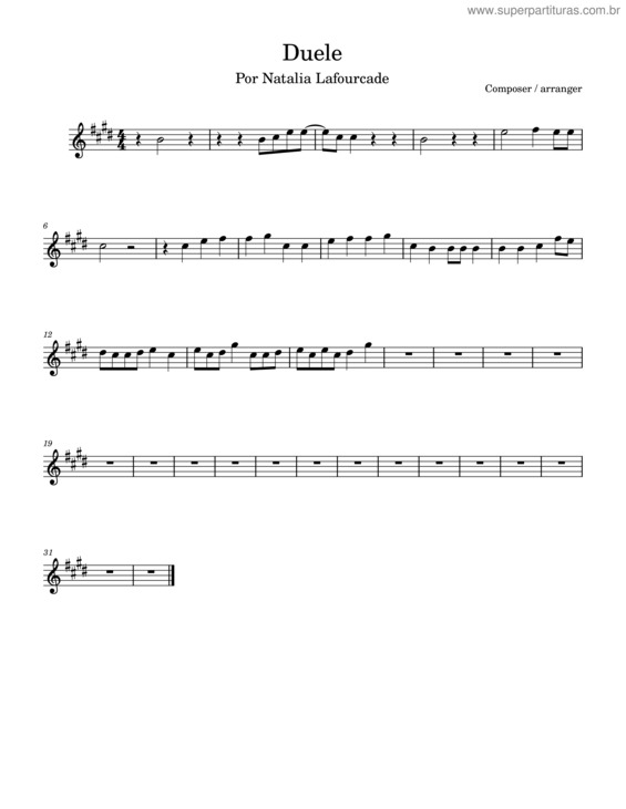 Partitura da música Duele– Natalia Lafourcade