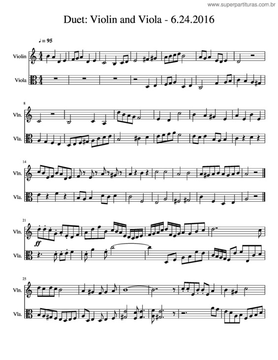 Partitura da música Duet: Violin And Viola – 6.24.2016
