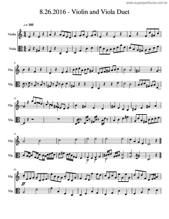 Partitura da música Duet: Violin And Viola – 8.26.2016