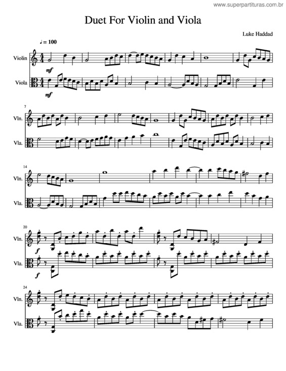 Partitura da música Duet For Violin And Viola