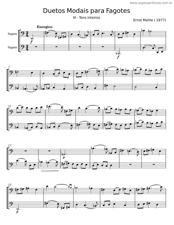 Partitura da música Duetos Modais Para Fagotes – Ernst Mahle