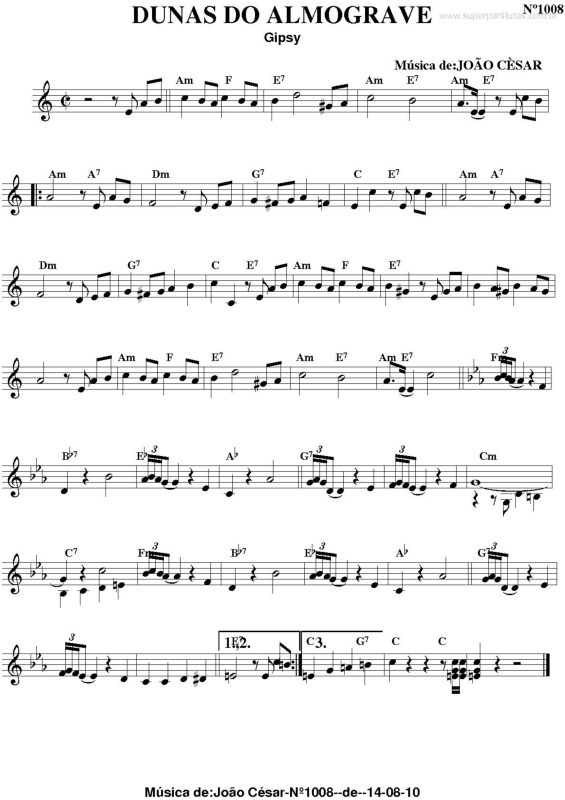 Partitura da música Dunas do Almograve