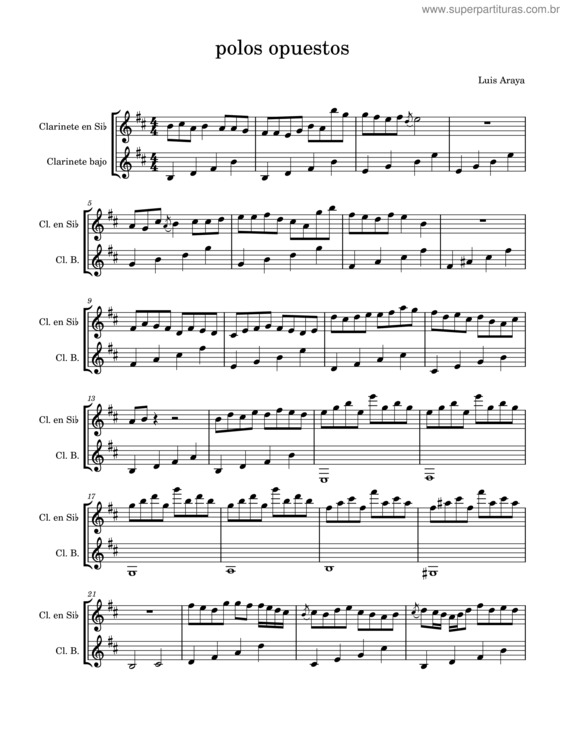 Partitura da música Duo Clarinete Bb Clarinete Bajo– Polos Opuestos
